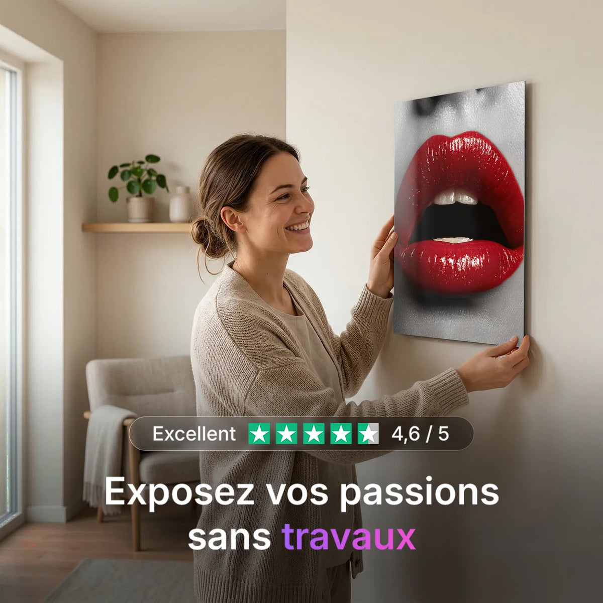 Tableau Red Kiss Contraste | en Métal Format A3