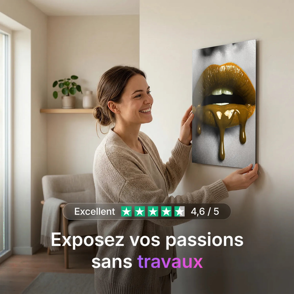 Tableau Lèvres sang doré | en Métal Format A3