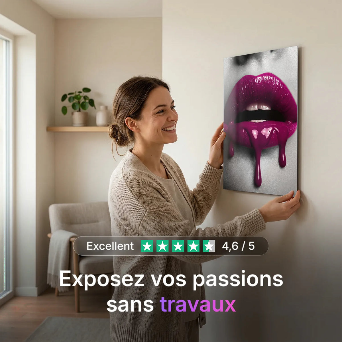 Tableau Lèvres sang magenta | en Métal Format A3