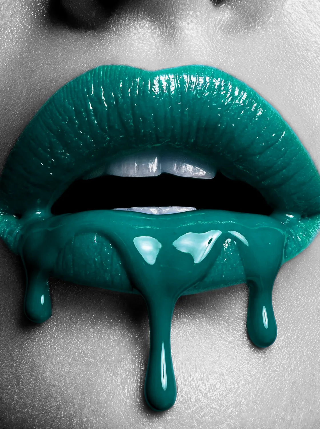 Tableau Lèvres sang turquoise | en Métal Format A3
