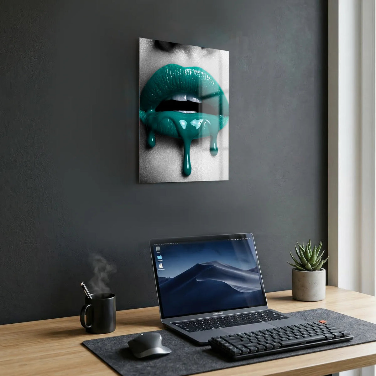 Tableau Lèvres sang turquoise | en Métal Format A3