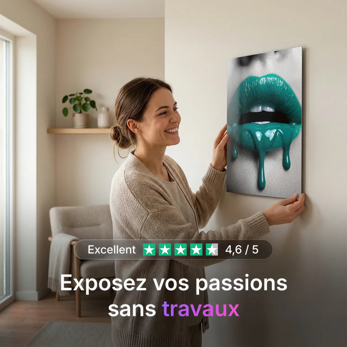 Tableau Lèvres sang turquoise | en Métal Format A3