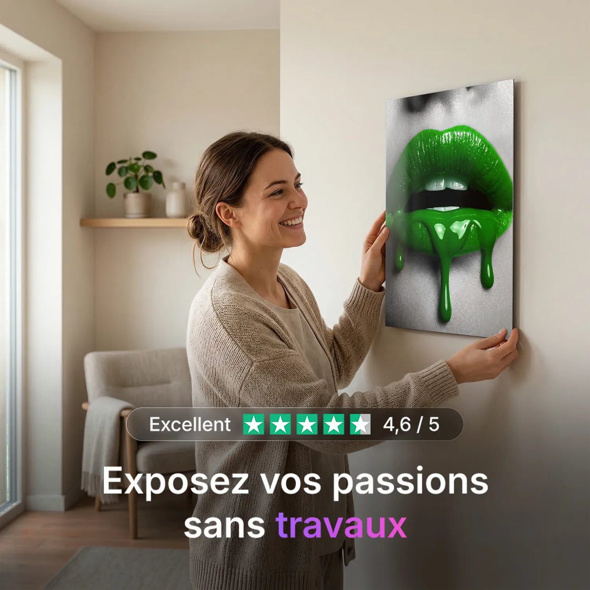 Tableau Lèvres sang vert | en Métal Format A3