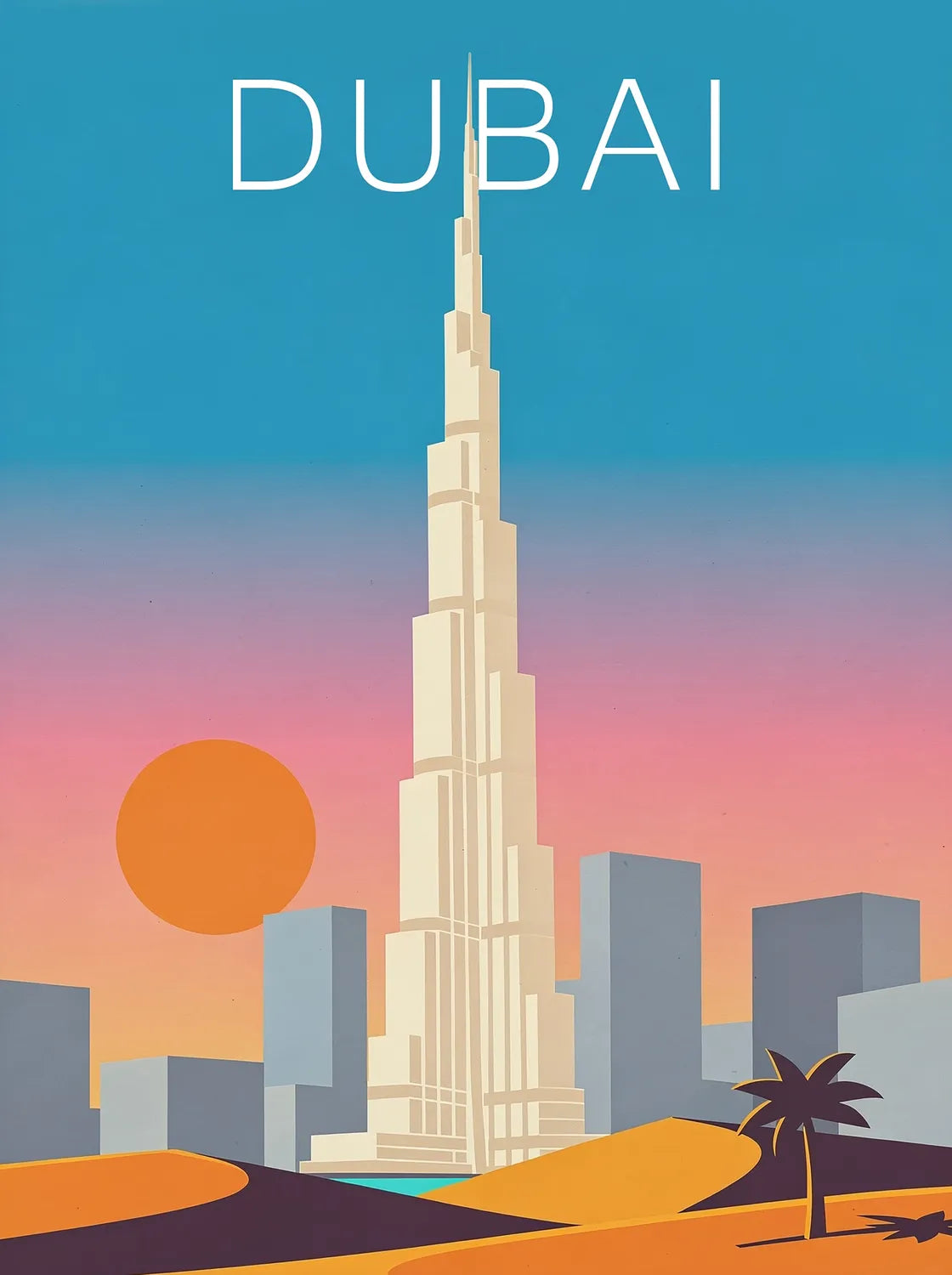 Tableau Burj Khalifa de Dubaï - Illustration | en Métal Format A3