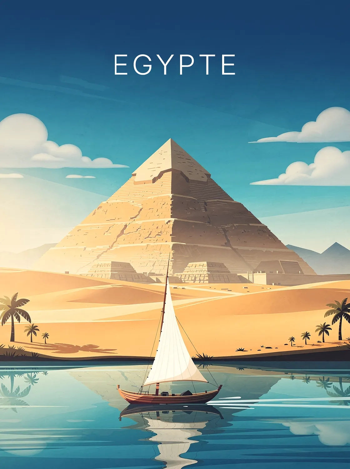 Tableau Pyramide de Khéops d'Égypte - Illustration | en Métal Format A3