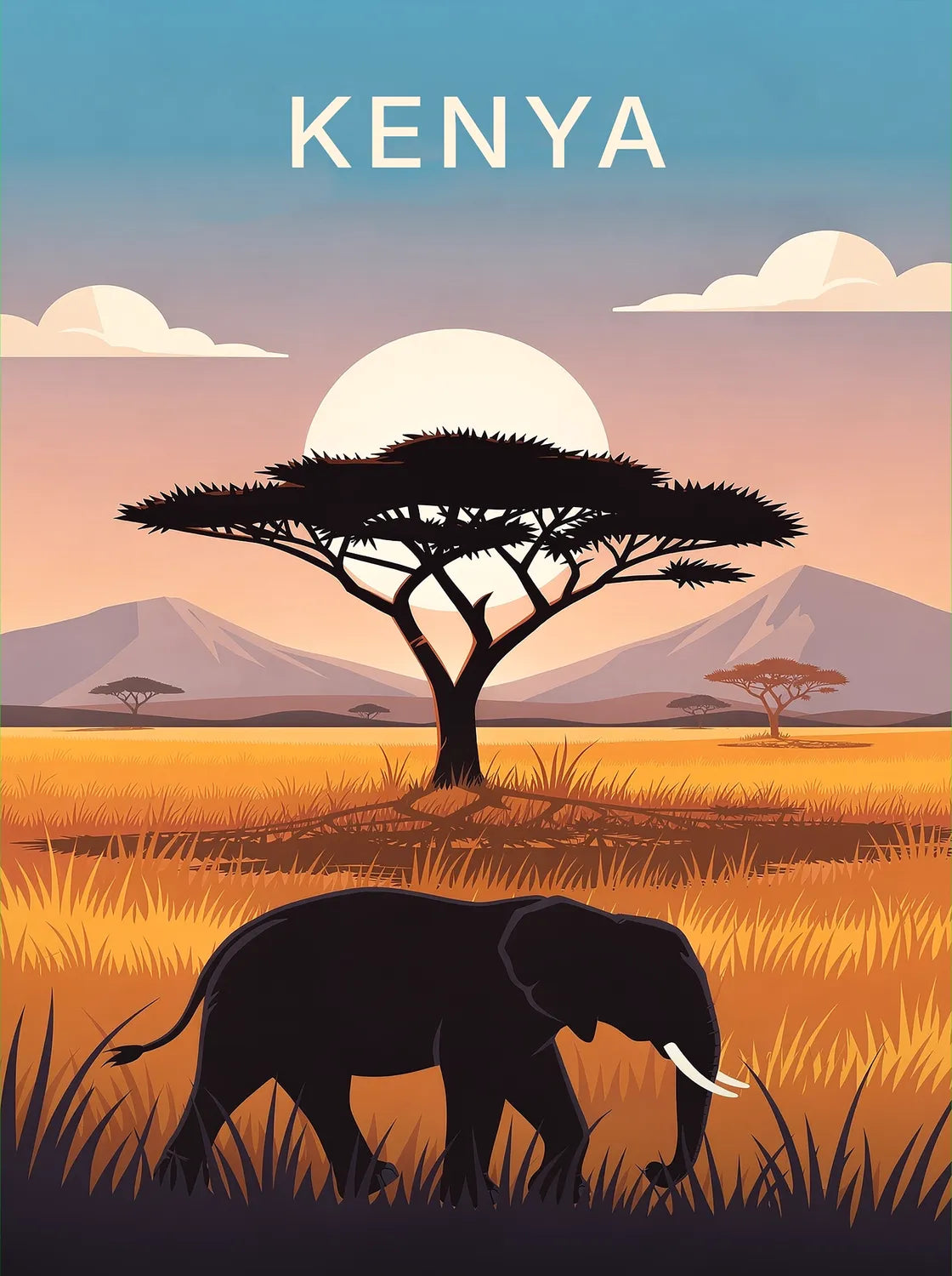 Tableau Safari au Kenya - Illustration | en Métal Format A3