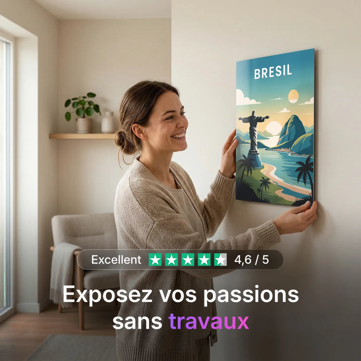 Tableau Christ Rédempteur Brésil - Illustration | en Métal Format A3