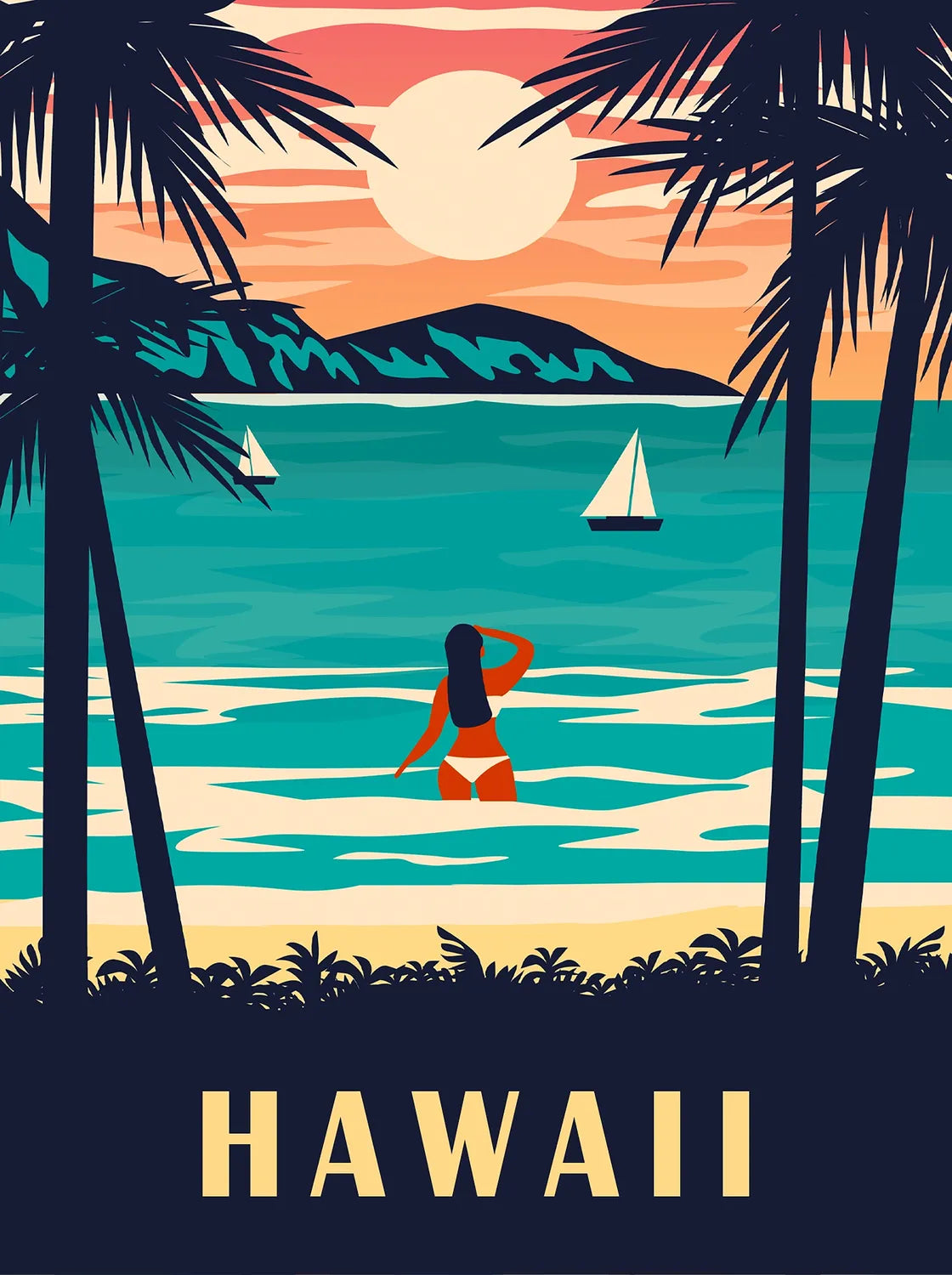 Tableau Hawaï - Illustration | en Métal Format A3