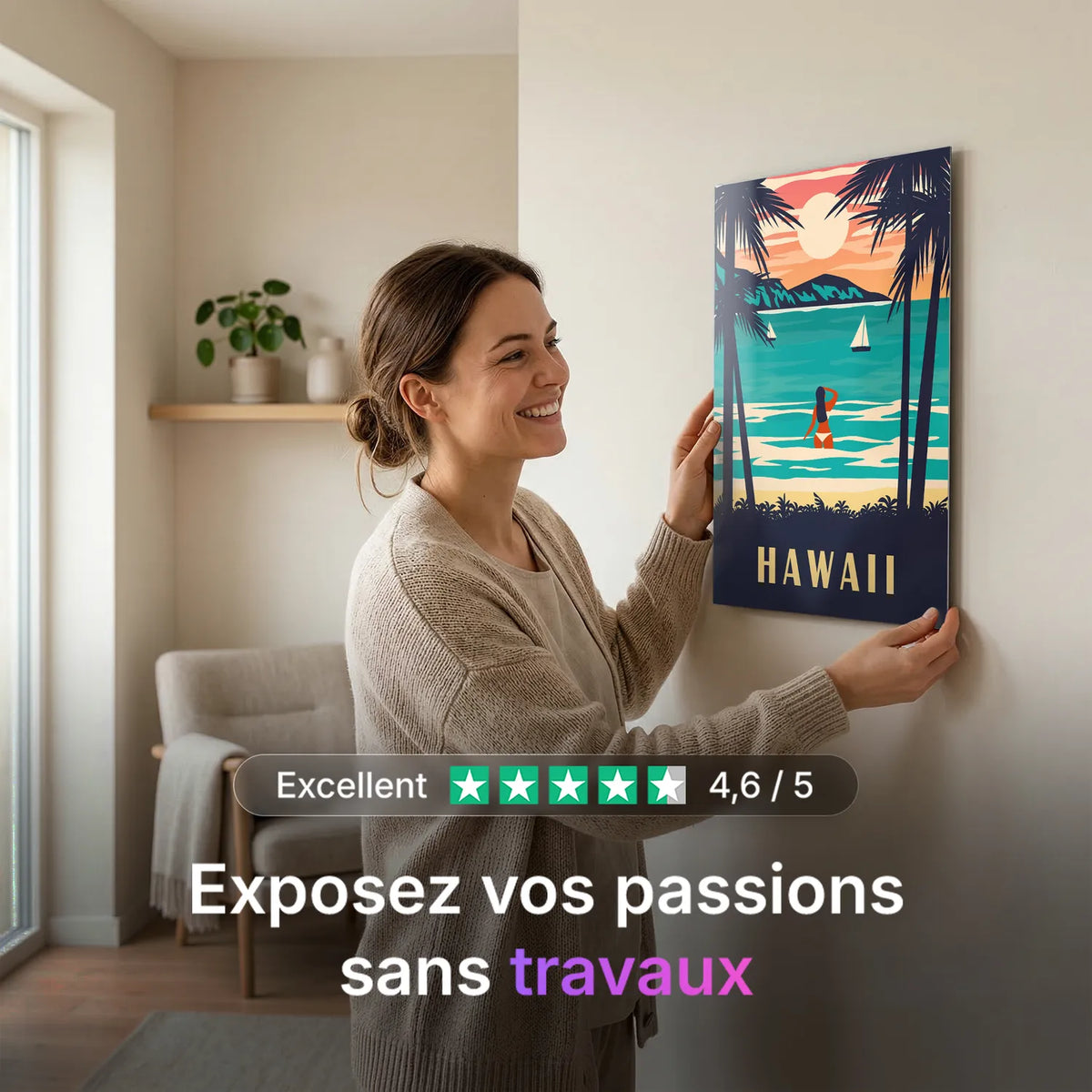 Tableau Hawaï - Illustration | en Métal Format A3