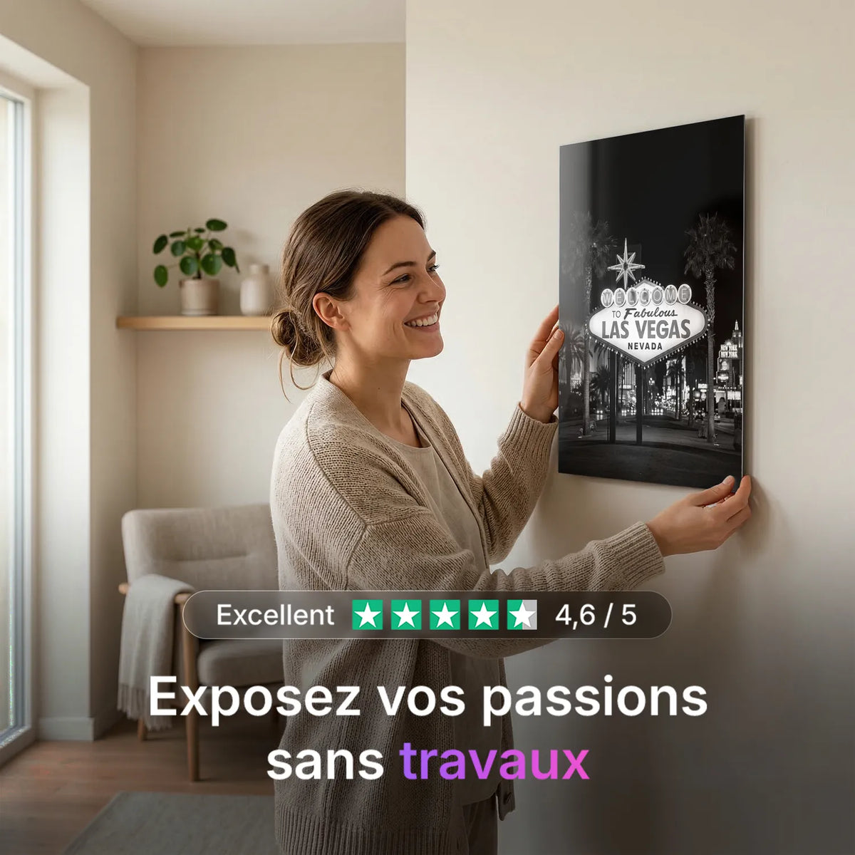 Tableau Las Vegas N&B | en Métal Format A3