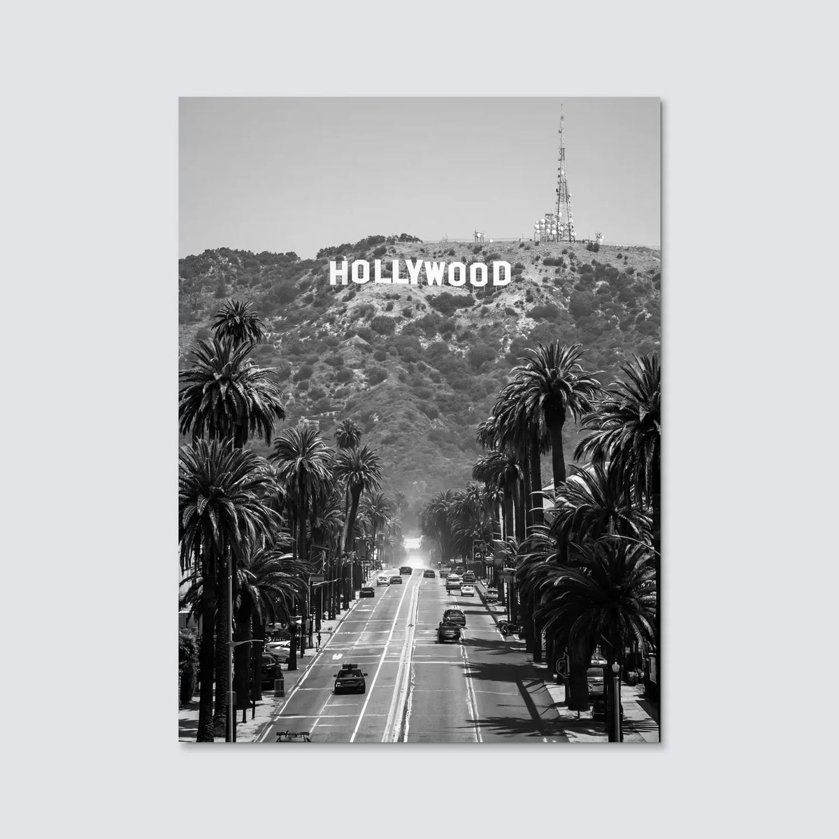 Tableau Hollywood Sign Los Angeles N&B | en Métal Format A3