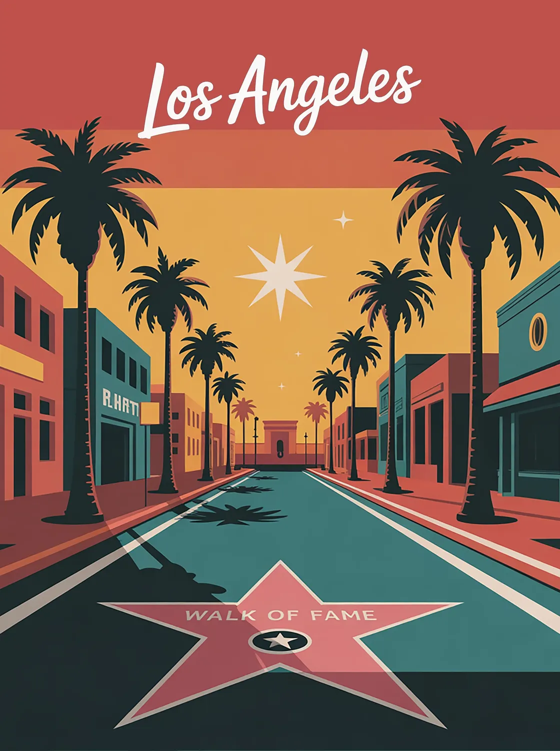 Tableau Hollywood Boulevard Los Angeles - Illustration | en Métal Format A3