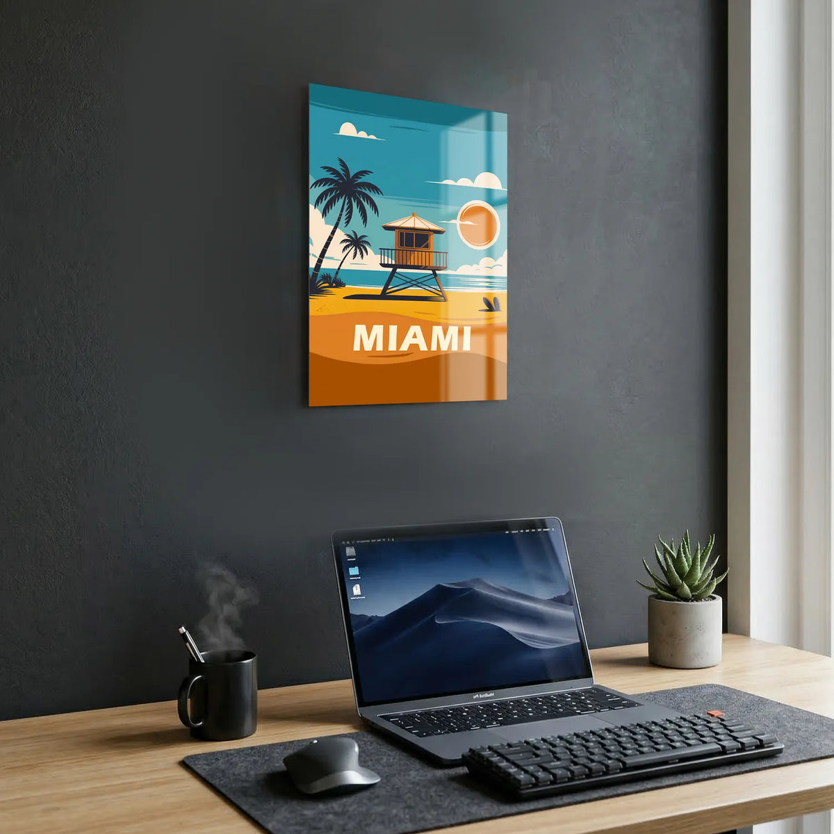 Tableau Miami Beach - Illustration | en Métal Format A3