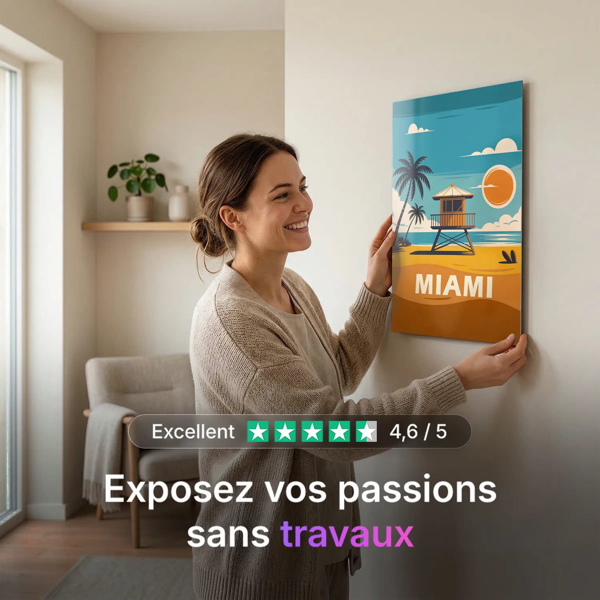 Tableau Miami Beach - Illustration | en Métal Format A3