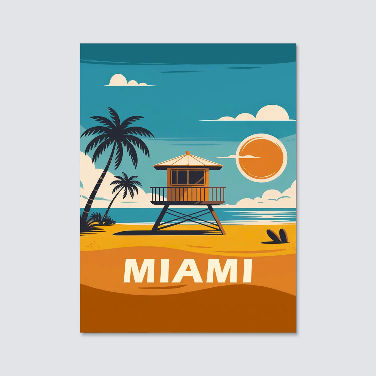 Tableau Miami Beach - Illustration | en Métal Format A3