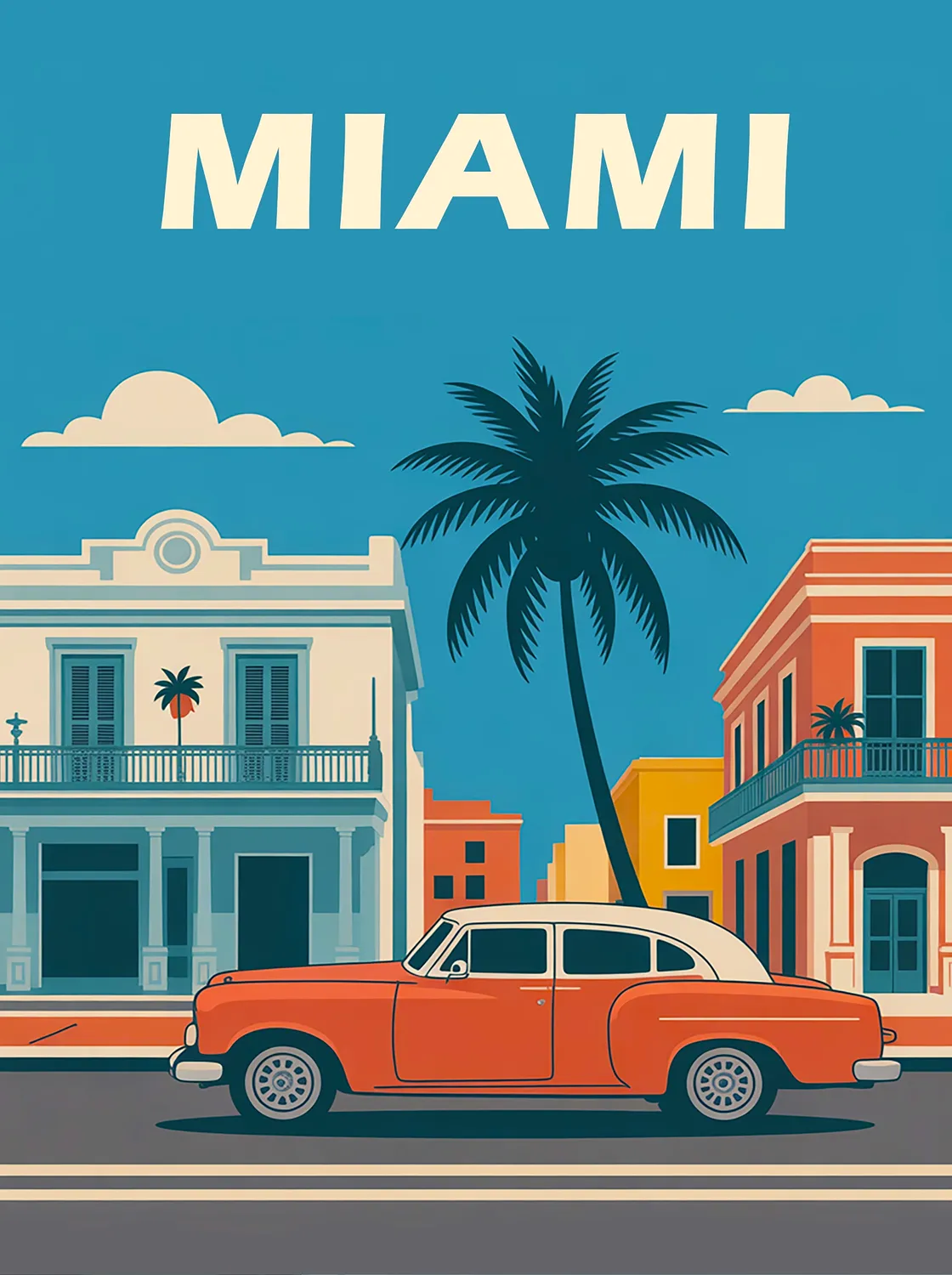 Tableau Miami - Illustration | en Métal Format A3