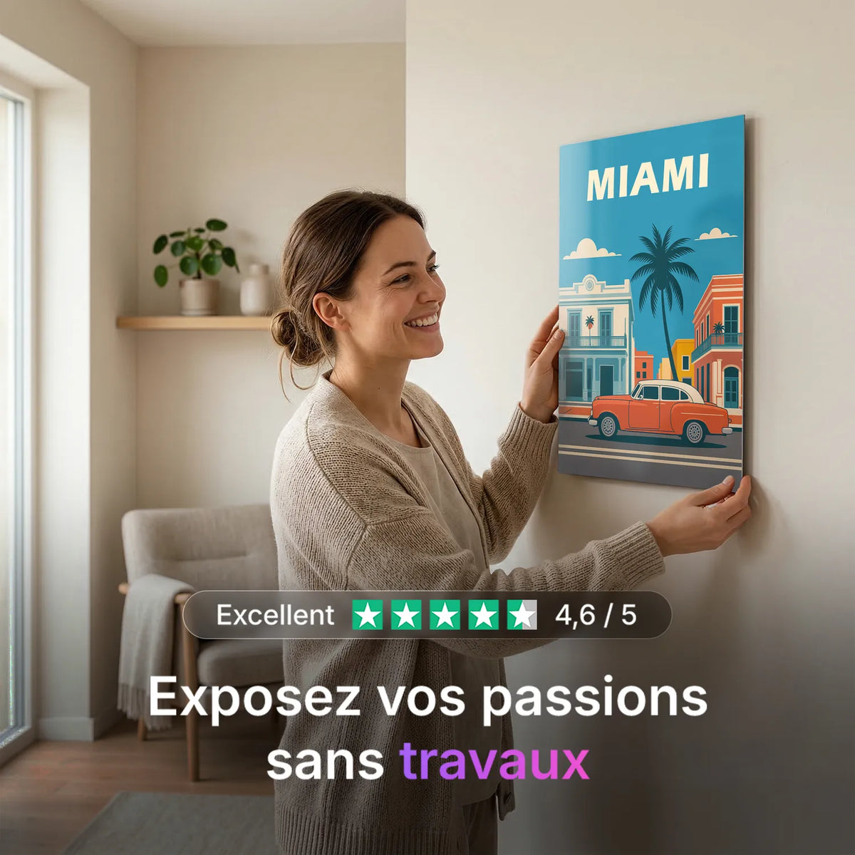 Tableau Miami - Illustration | en Métal Format A3