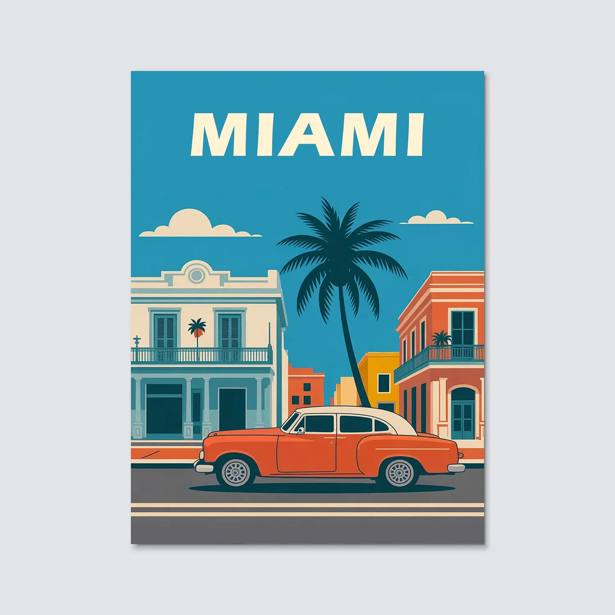 Tableau Miami - Illustration | en Métal Format A3