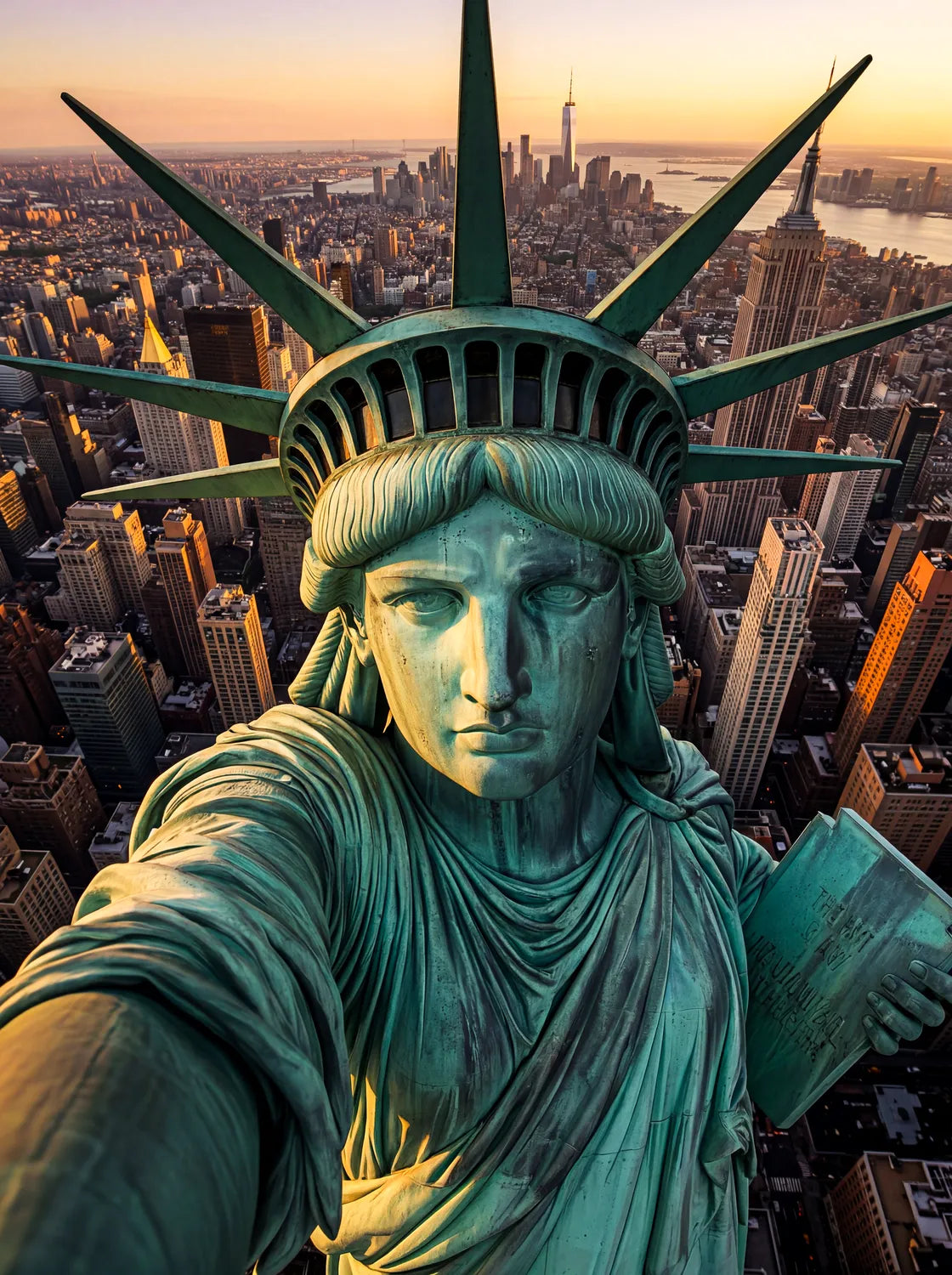 Tableau Selfie Statue de la Liberté NY | en Métal Format A3