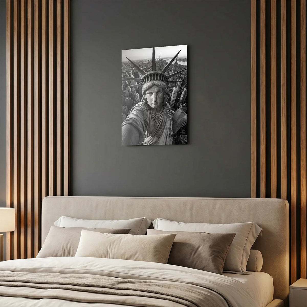 Tableau Selfie Statue de la Liberté NY N&B | en Métal Format A3
