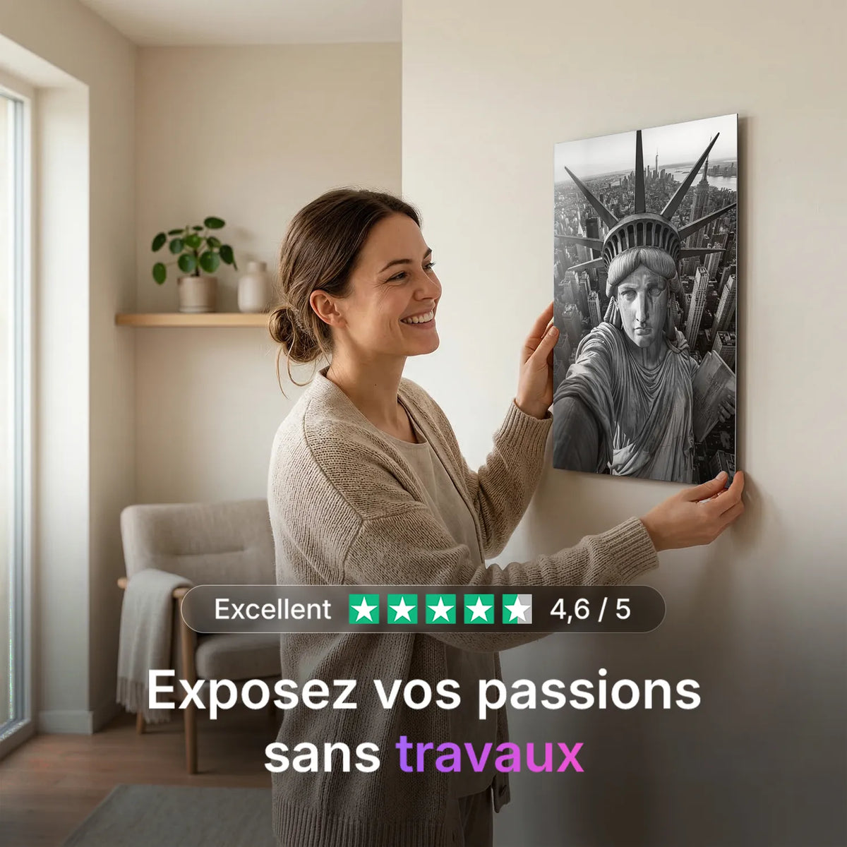Tableau Selfie Statue de la Liberté NY N&B | en Métal Format A3