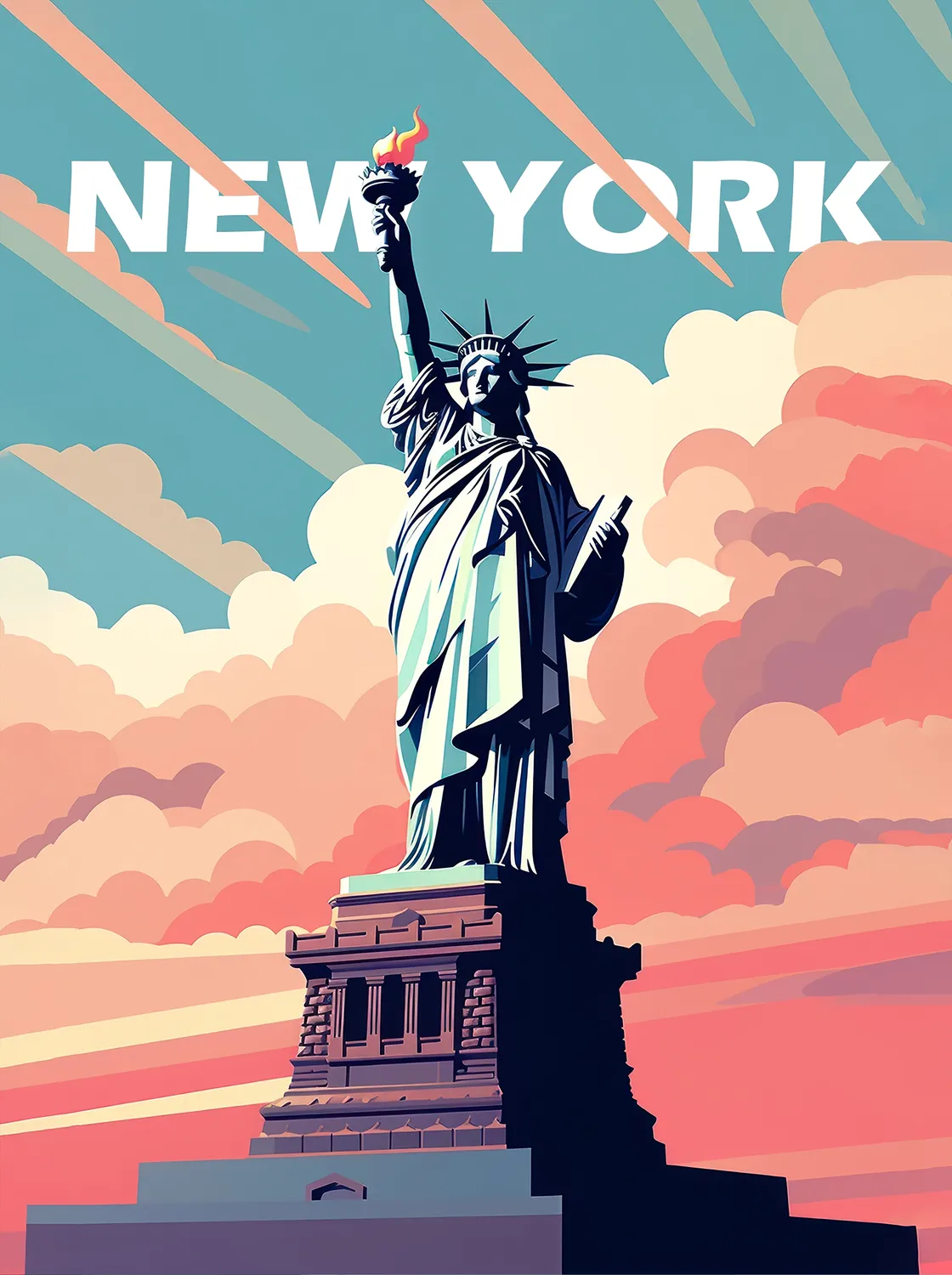 Tableau Statue de la Liberté New York - Illustration | en Métal Format A3