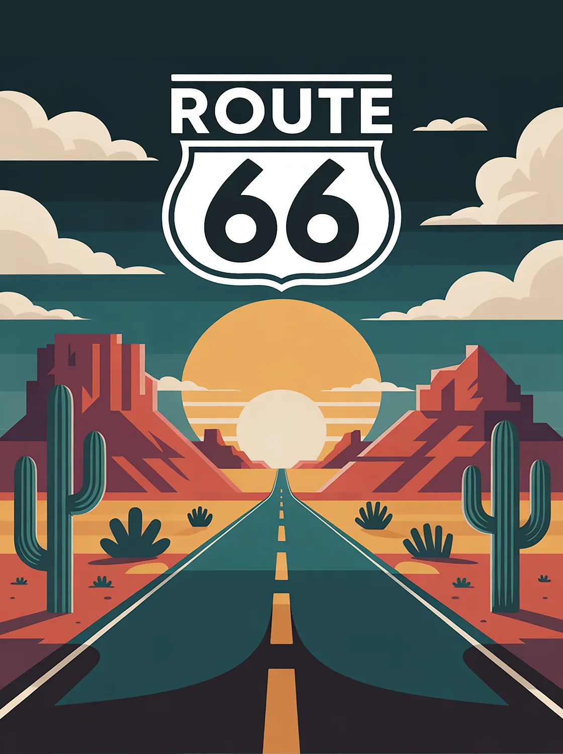 Tableau Route 66 - Illustration | en Métal Format A3