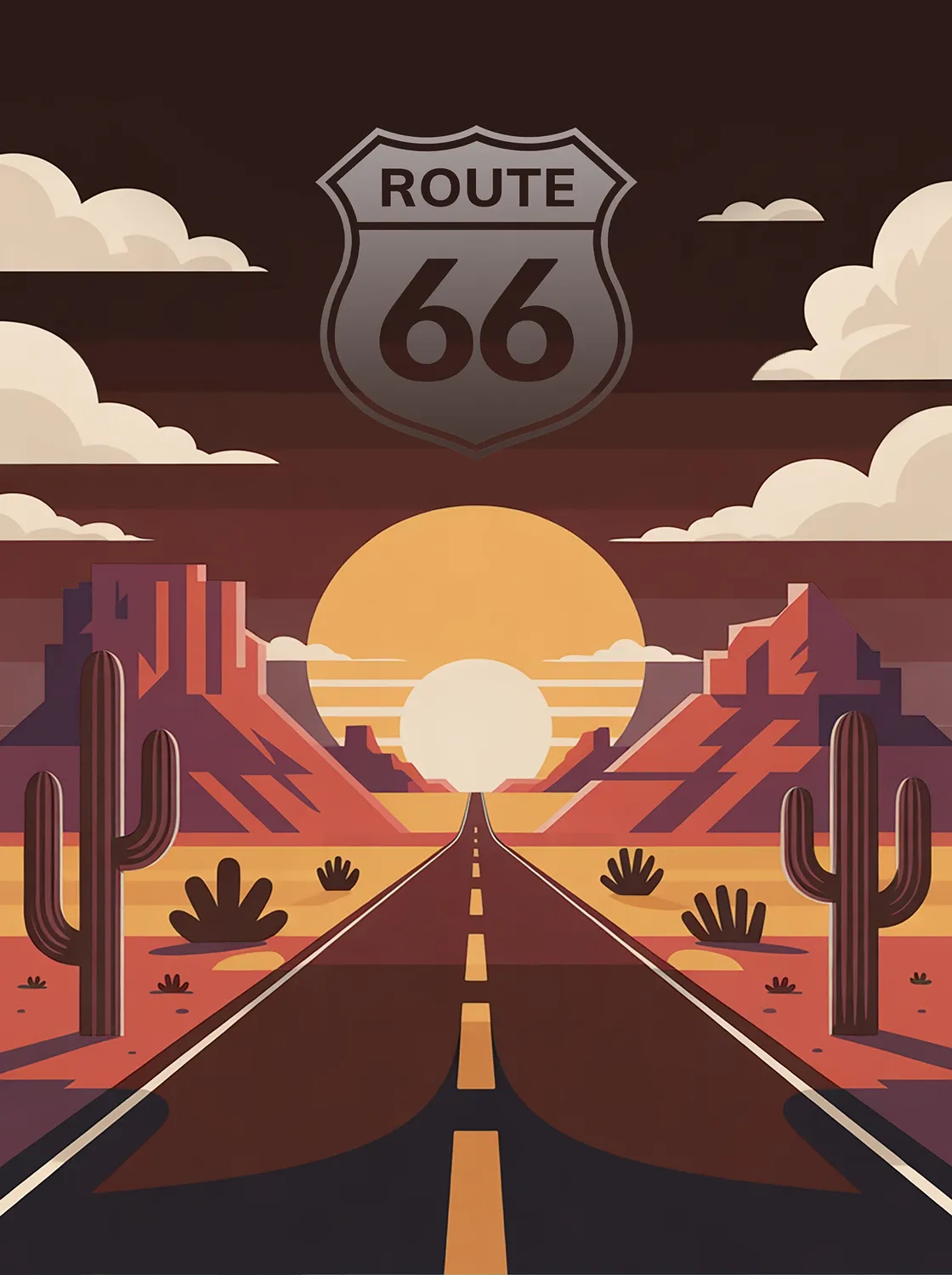 Tableau U.S. Route 66 - Illustration | en Métal Format A3