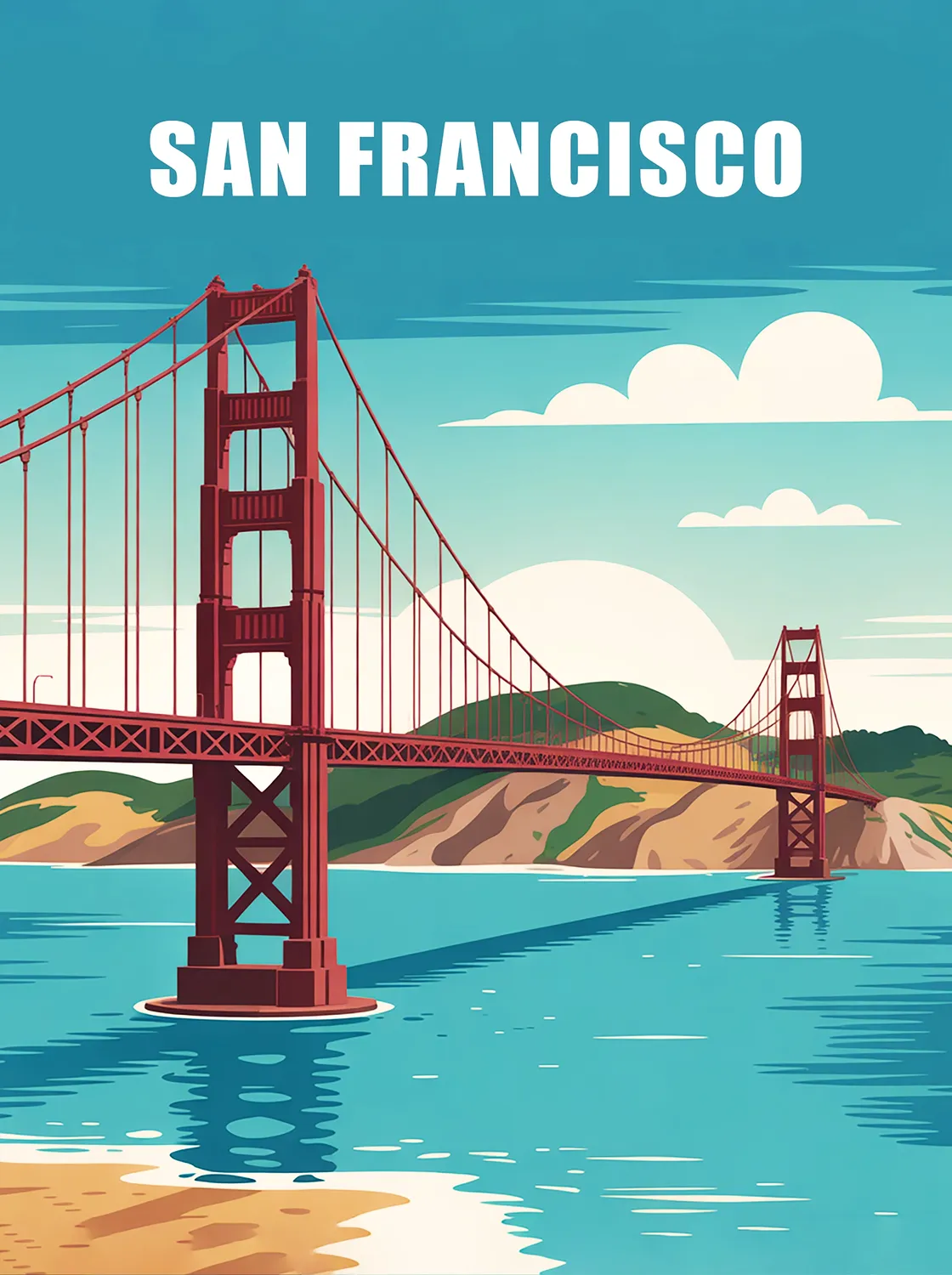 Tableau Golden Gate Bridge San Francisco - Illustration | en Métal Format A3