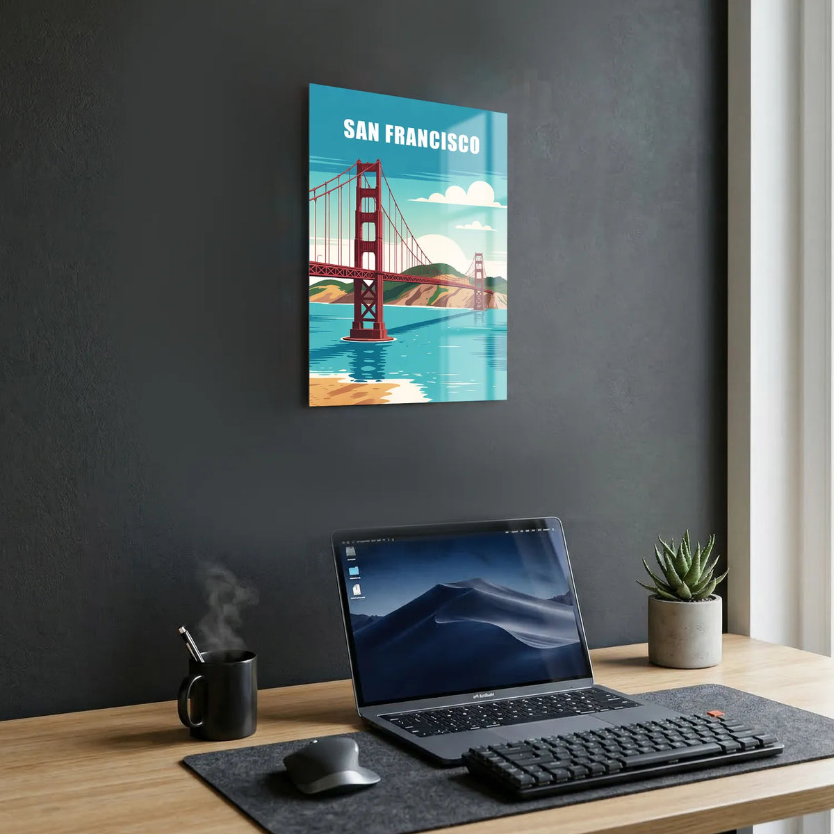 Tableau Golden Gate Bridge San Francisco - Illustration | en Métal Format A3
