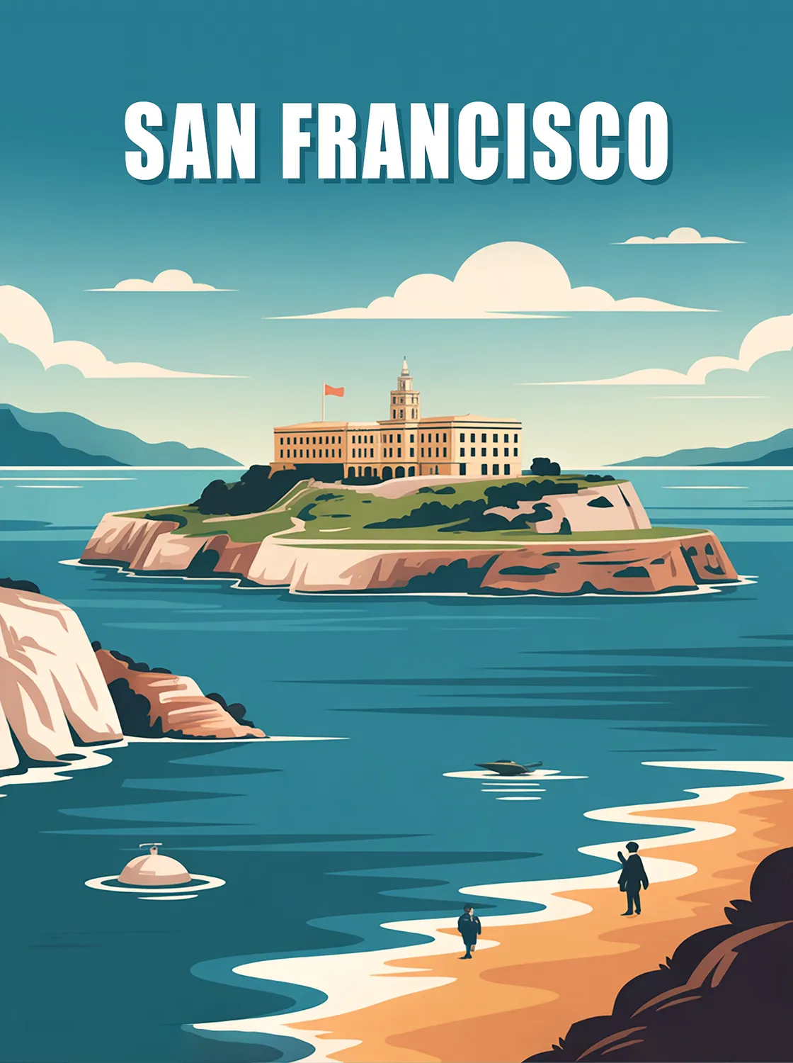 Tableau Alcatraz San Francisco - Illustration | en Métal Format A3