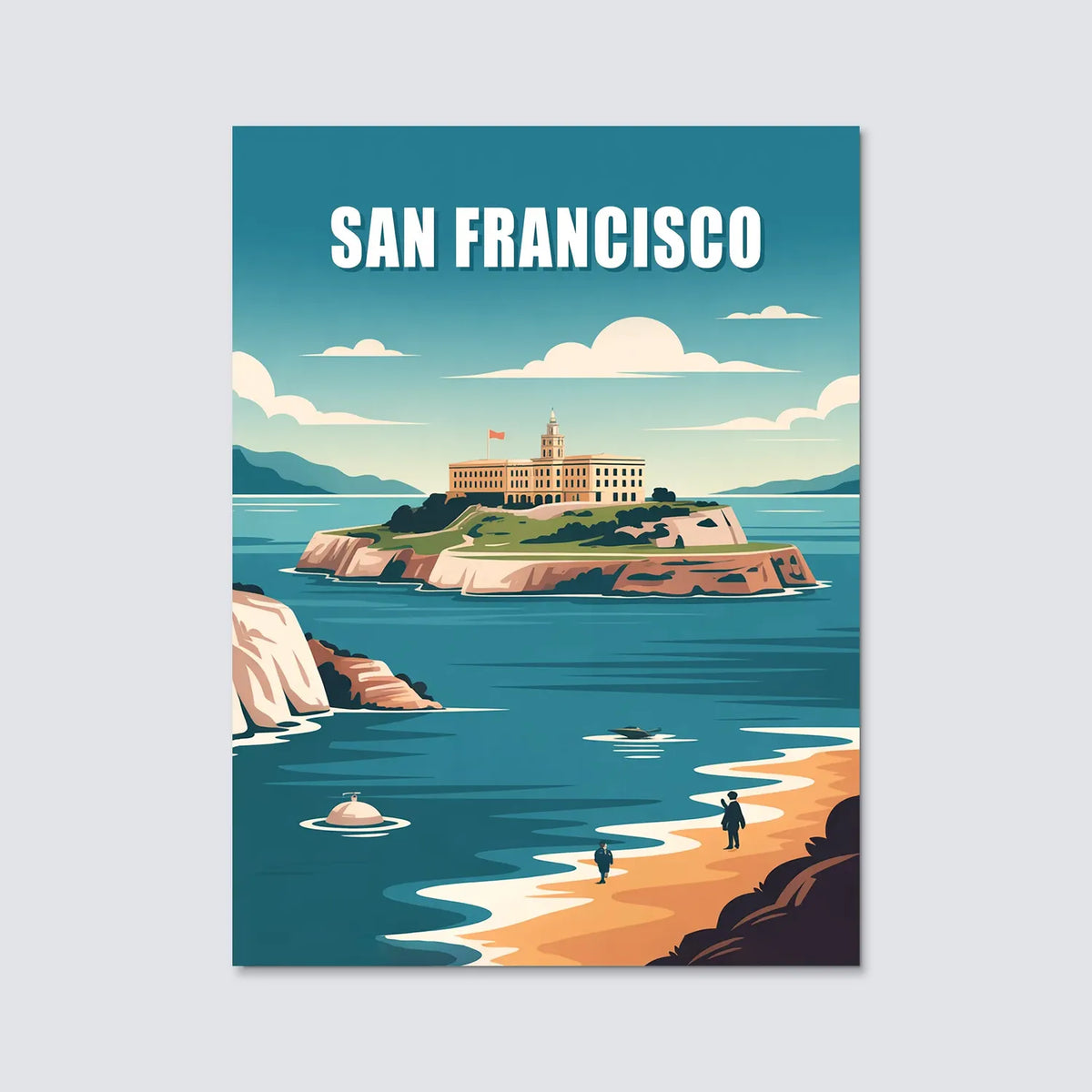 Tableau Alcatraz San Francisco - Illustration | en Métal Format A3
