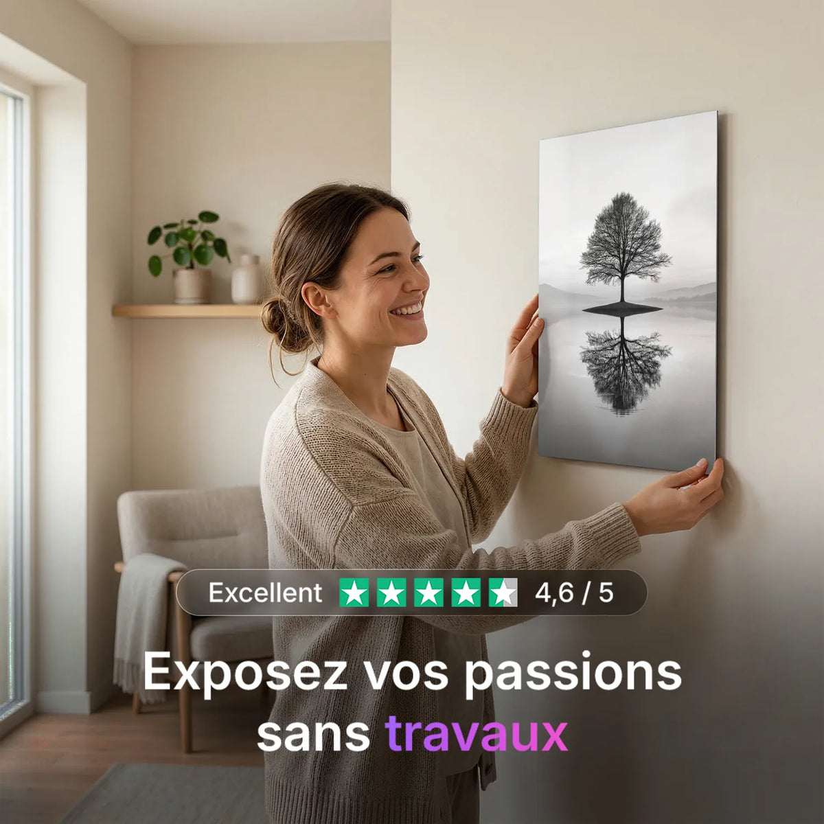 Tableau Reflet naturel N&B | en Métal Format A3