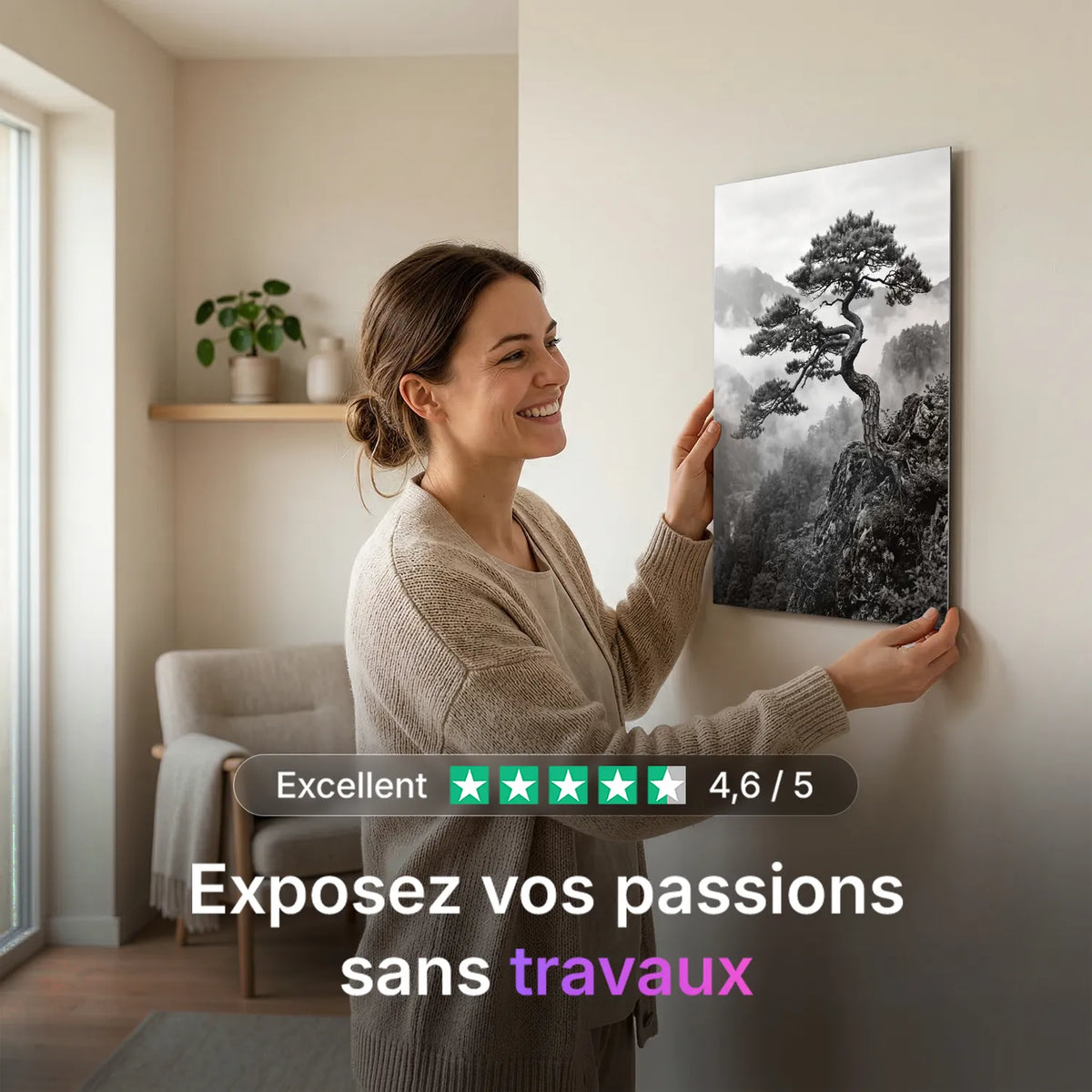 Tableau Pin sur la falaise N&B | en Métal Format A3