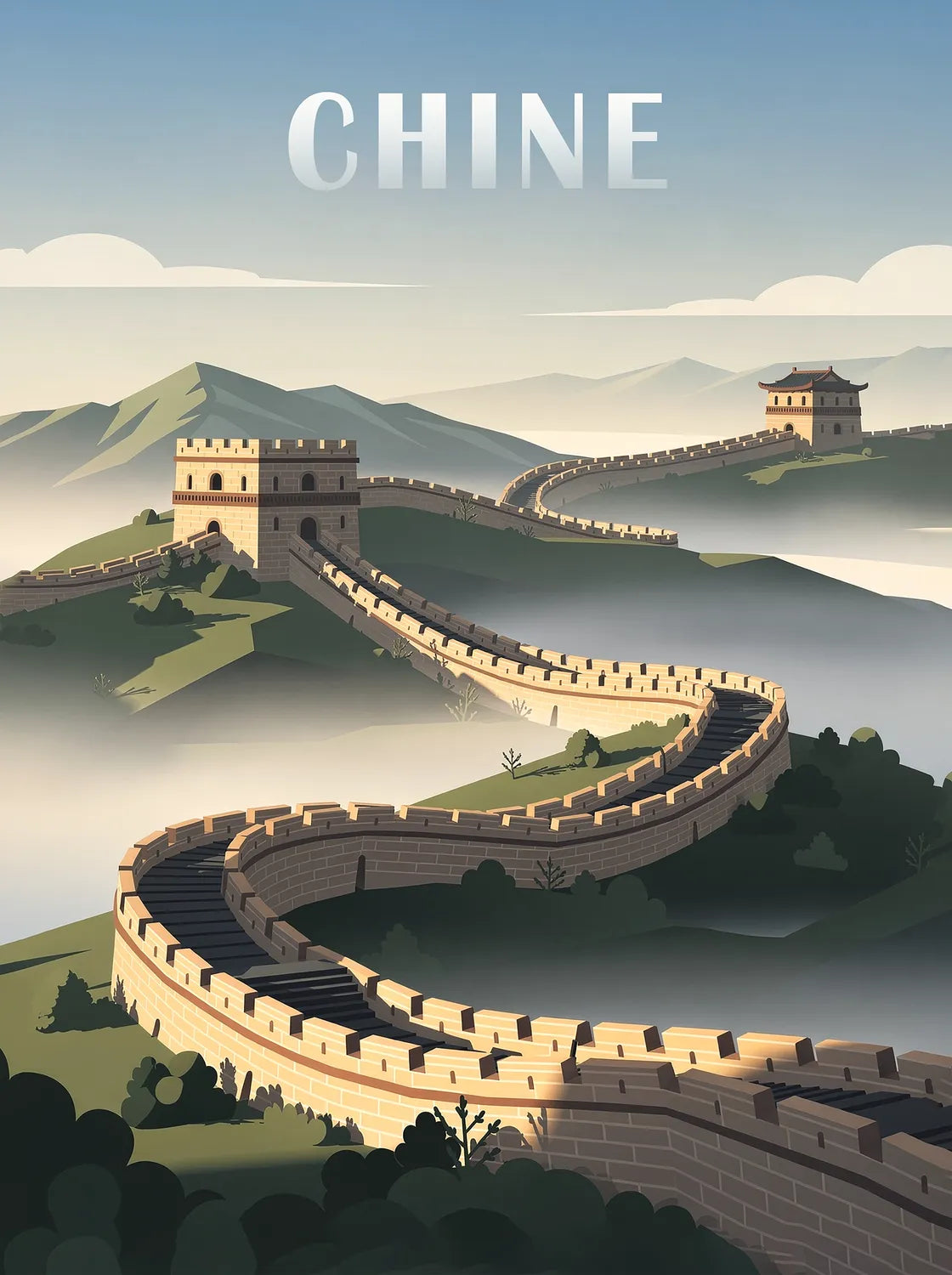 Tableau Grande Muraille de Chine - Illustration | en Métal Format A3
