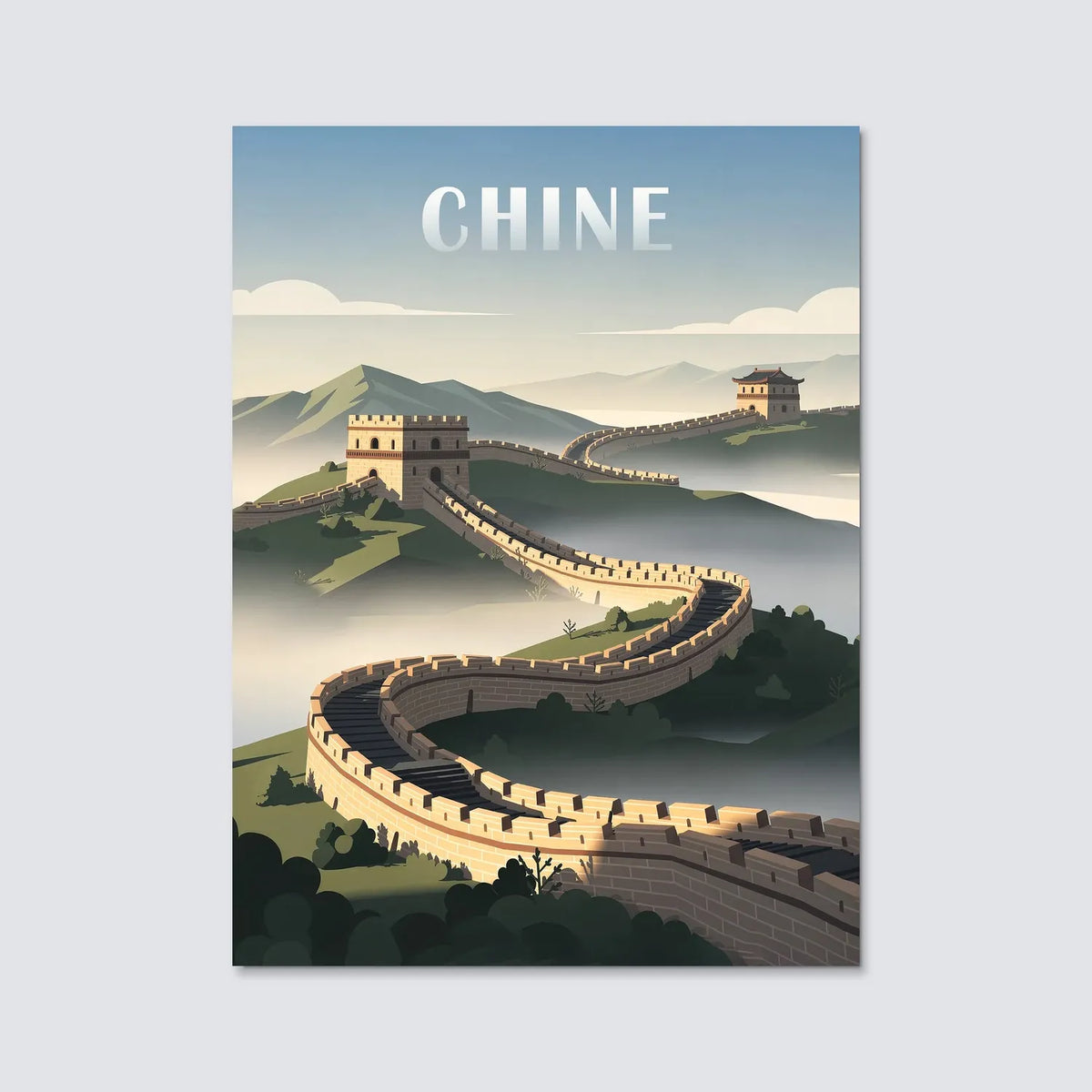 Tableau Grande Muraille de Chine - Illustration | en Métal Format A3