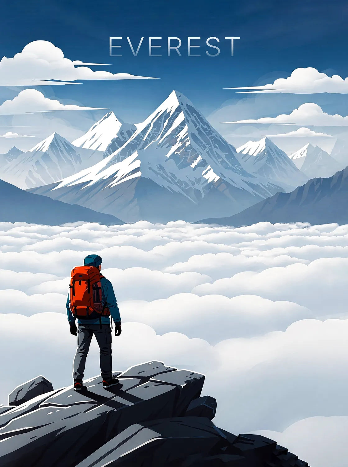 Tableau Ascension de l'Everest - Illustration | en Métal Format A3
