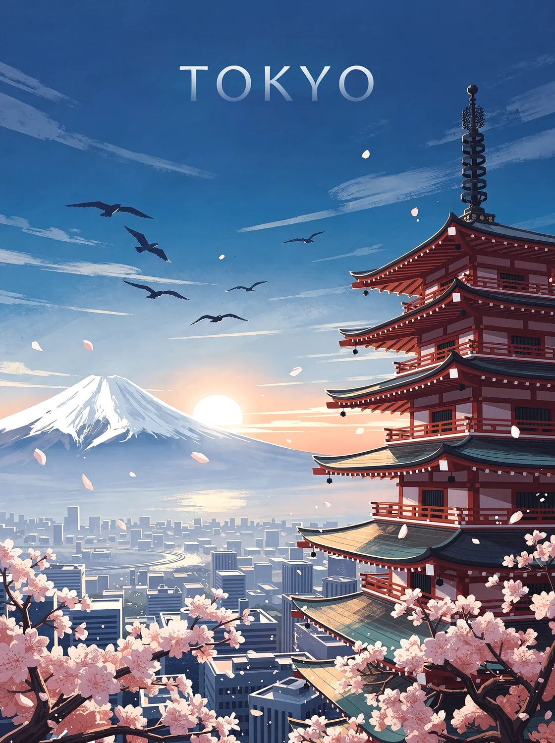 Tableau Temple Japonais - Illustration | en Métal Format A3