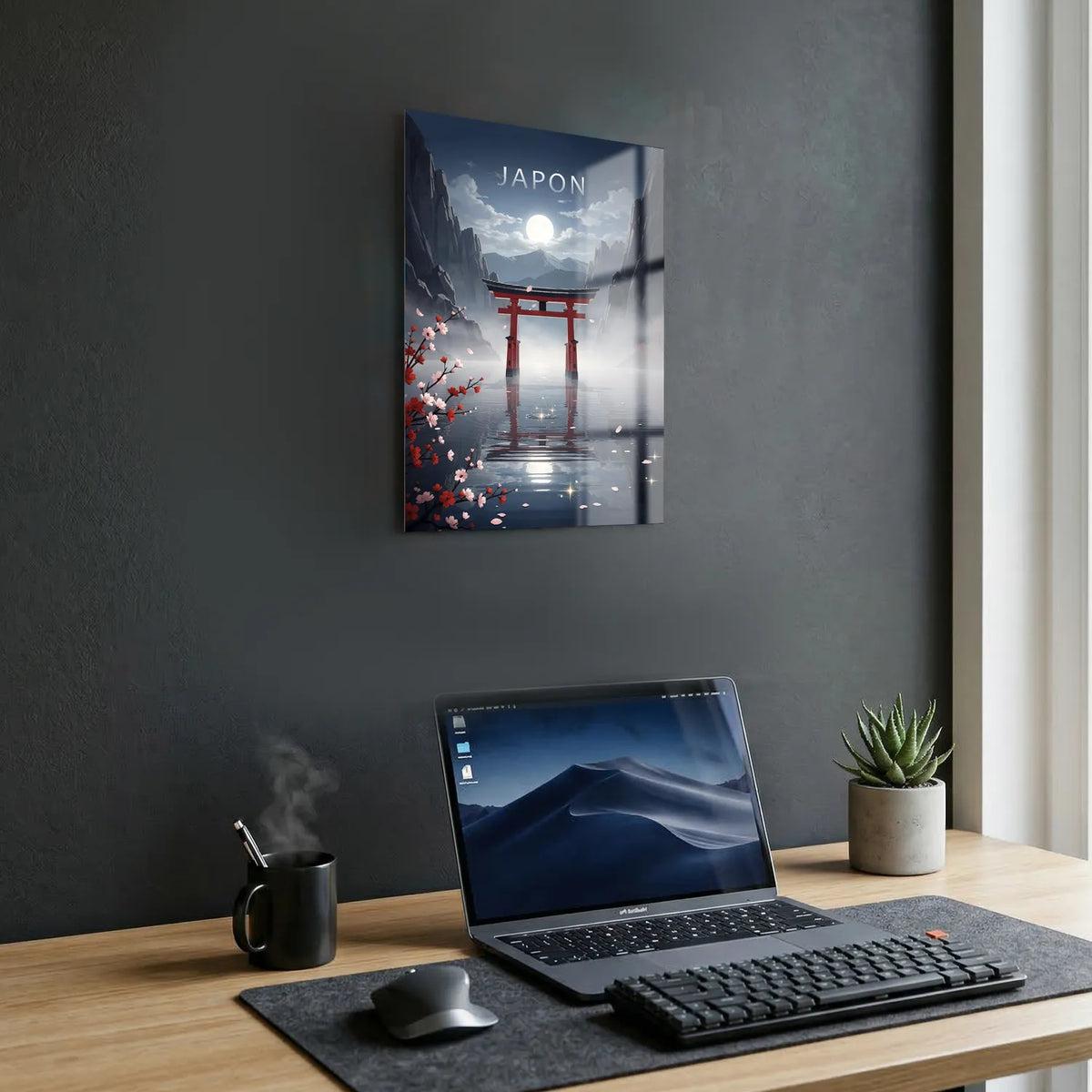 Tableau Pleine Lune au Japon - Illustration | en Métal Format A3