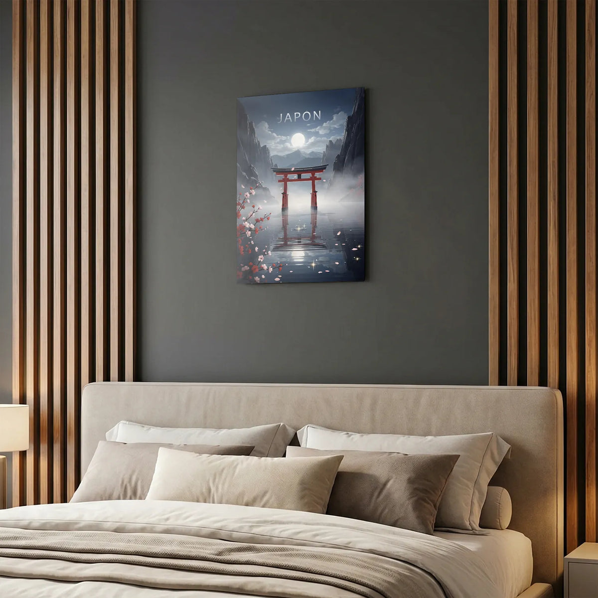 Tableau Pleine Lune au Japon - Illustration | en Métal Format A3