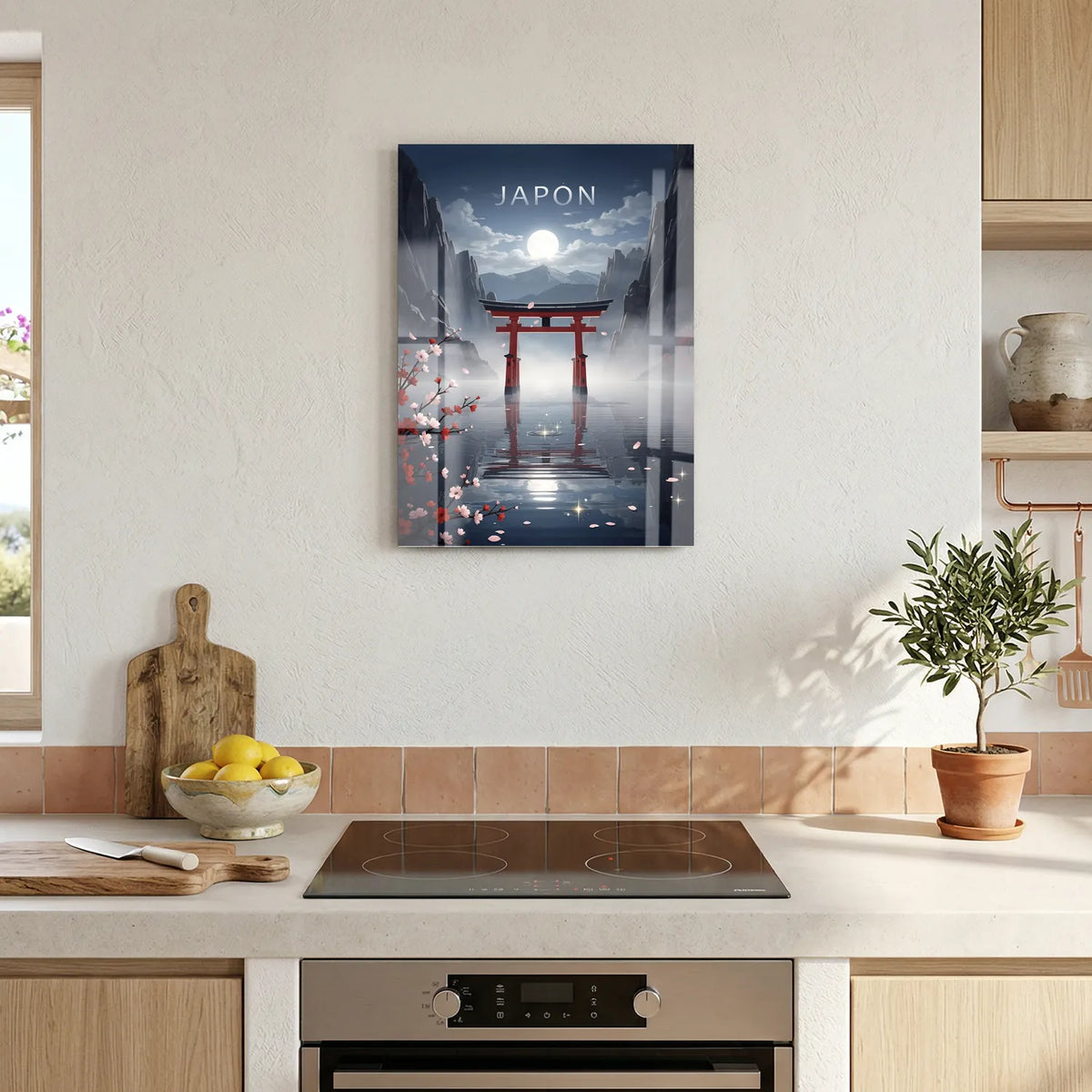 Tableau Pleine Lune au Japon - Illustration | en Métal Format A3
