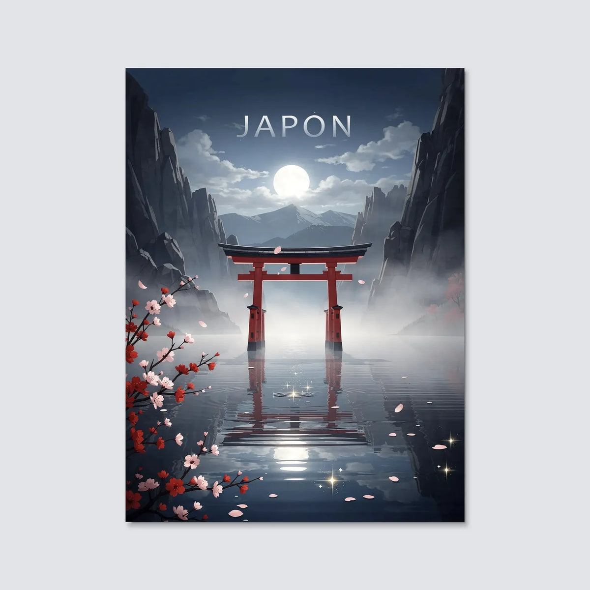 Tableau Pleine Lune au Japon - Illustration | en Métal Format A3