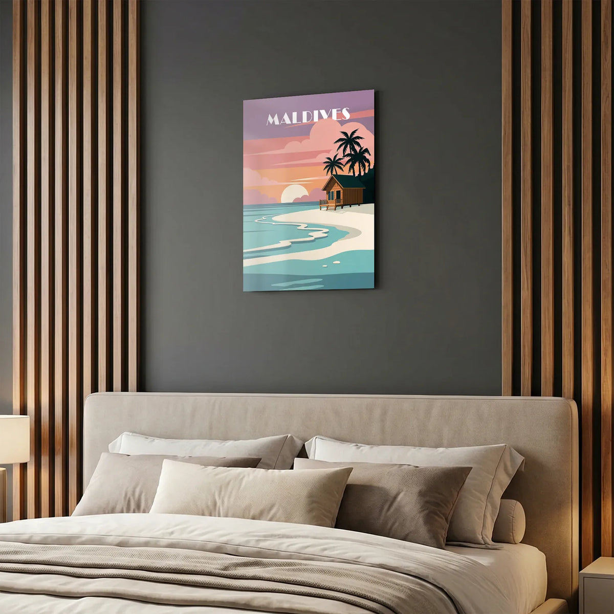Tableau Coucher de Soleil aux Maldives - Illustration | en Métal Format A3