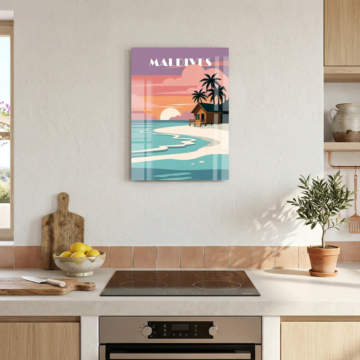 Tableau Coucher de Soleil aux Maldives - Illustration | en Métal Format A3