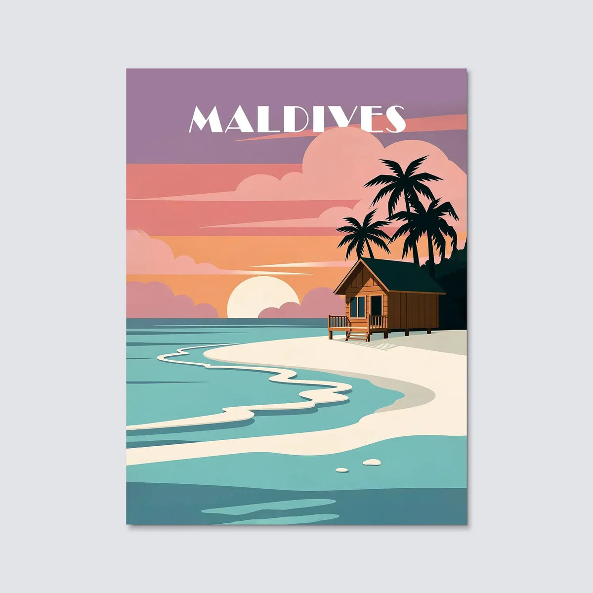 Tableau Coucher de Soleil aux Maldives - Illustration | en Métal Format A3