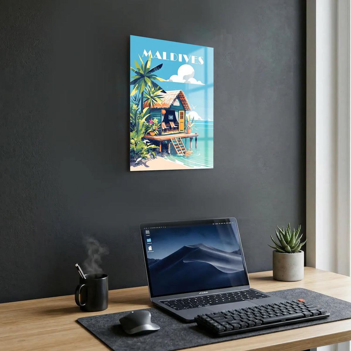 Tableau Vacances aux Maldives - Illustration | en Métal Format A3