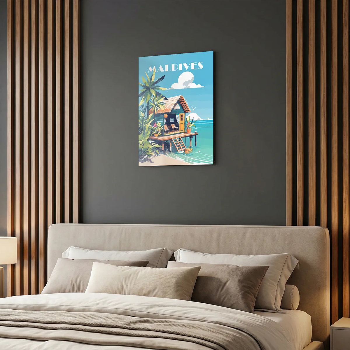 Tableau Vacances aux Maldives - Illustration | en Métal Format A3
