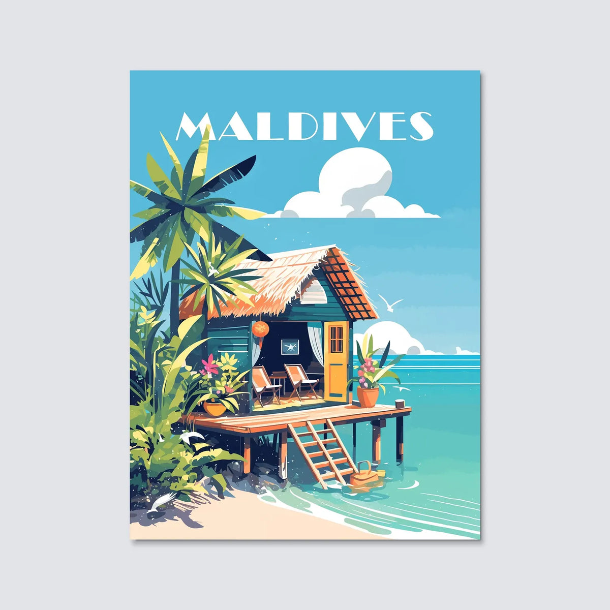 Tableau Vacances aux Maldives - Illustration | en Métal Format A3