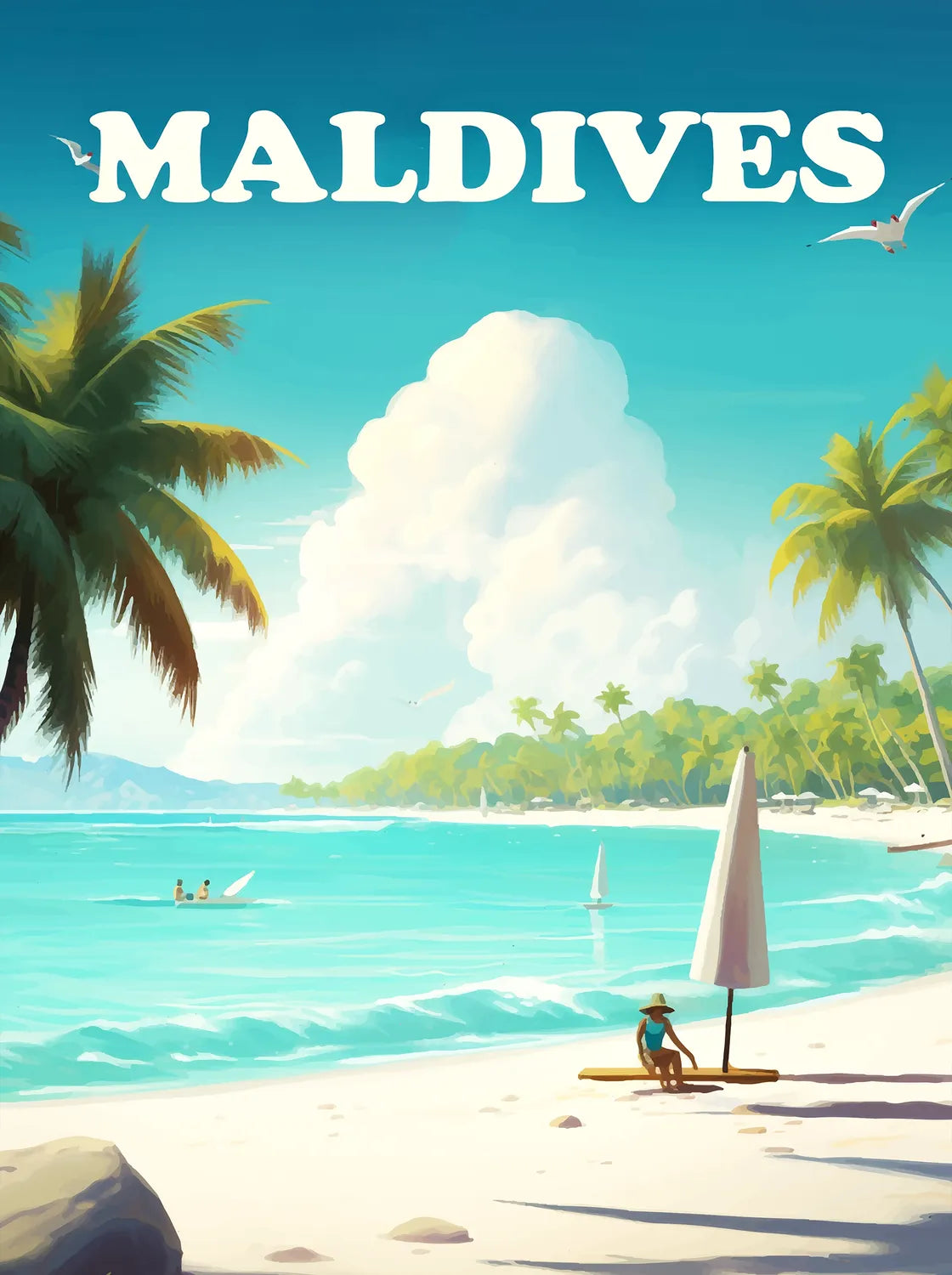Tableau Bronzette aux Maldives - Illustration | en Métal Format A3