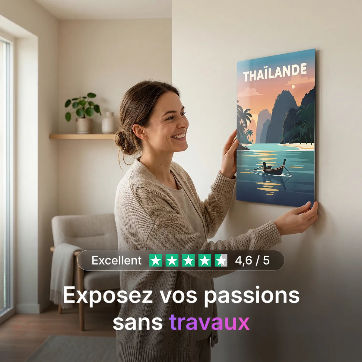 Tableau Voyage en Thaïlande - Illustration | en Métal Format A3